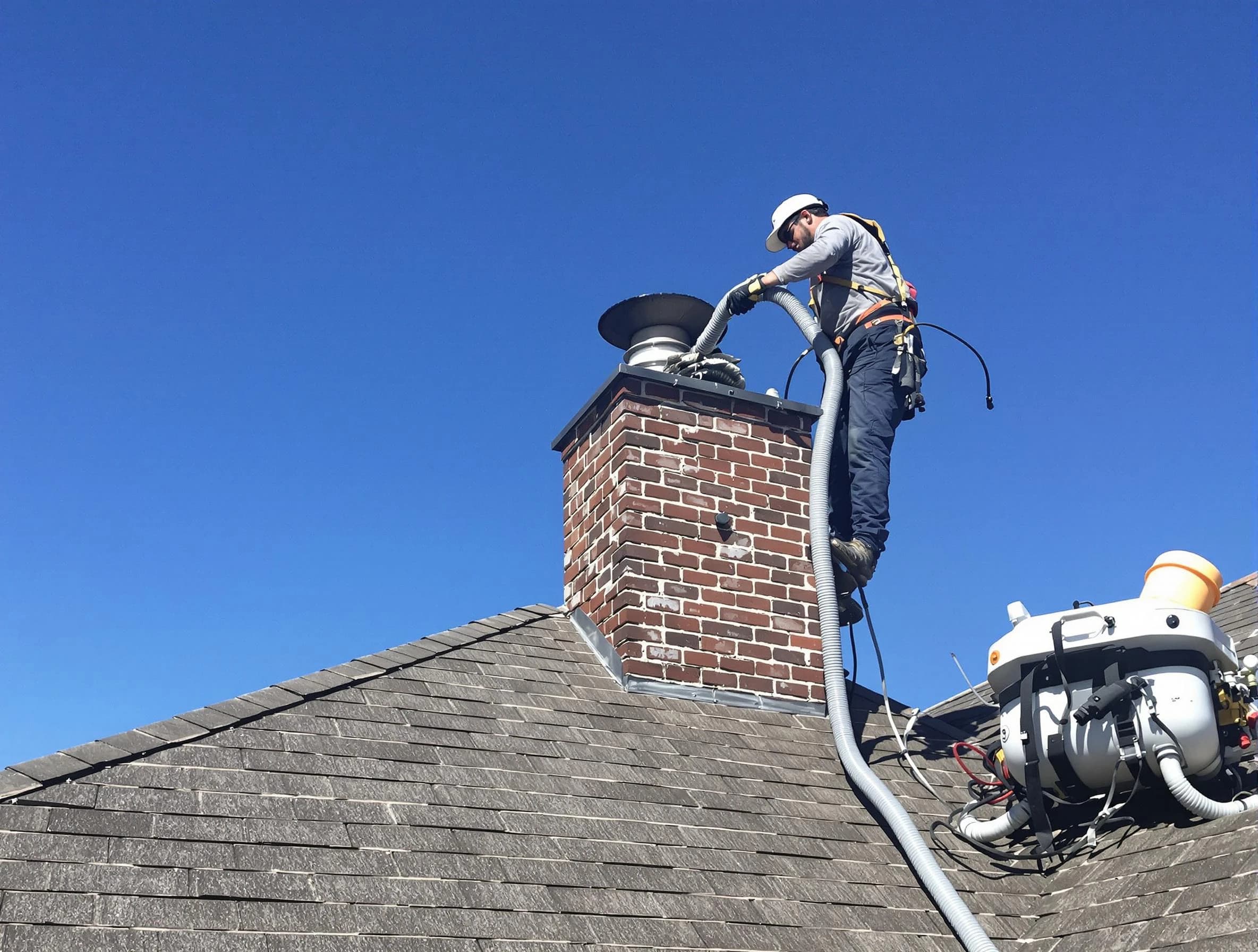Dedicated Quincy Chimney Sweep team member cleaning a chimney in Quincy, MA