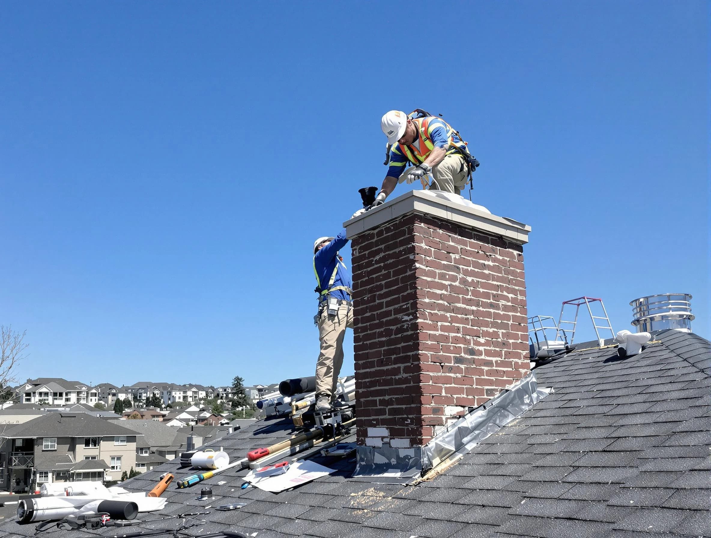 Quincy Chimney Sweep repairing a chimney crown in Quincy, MA