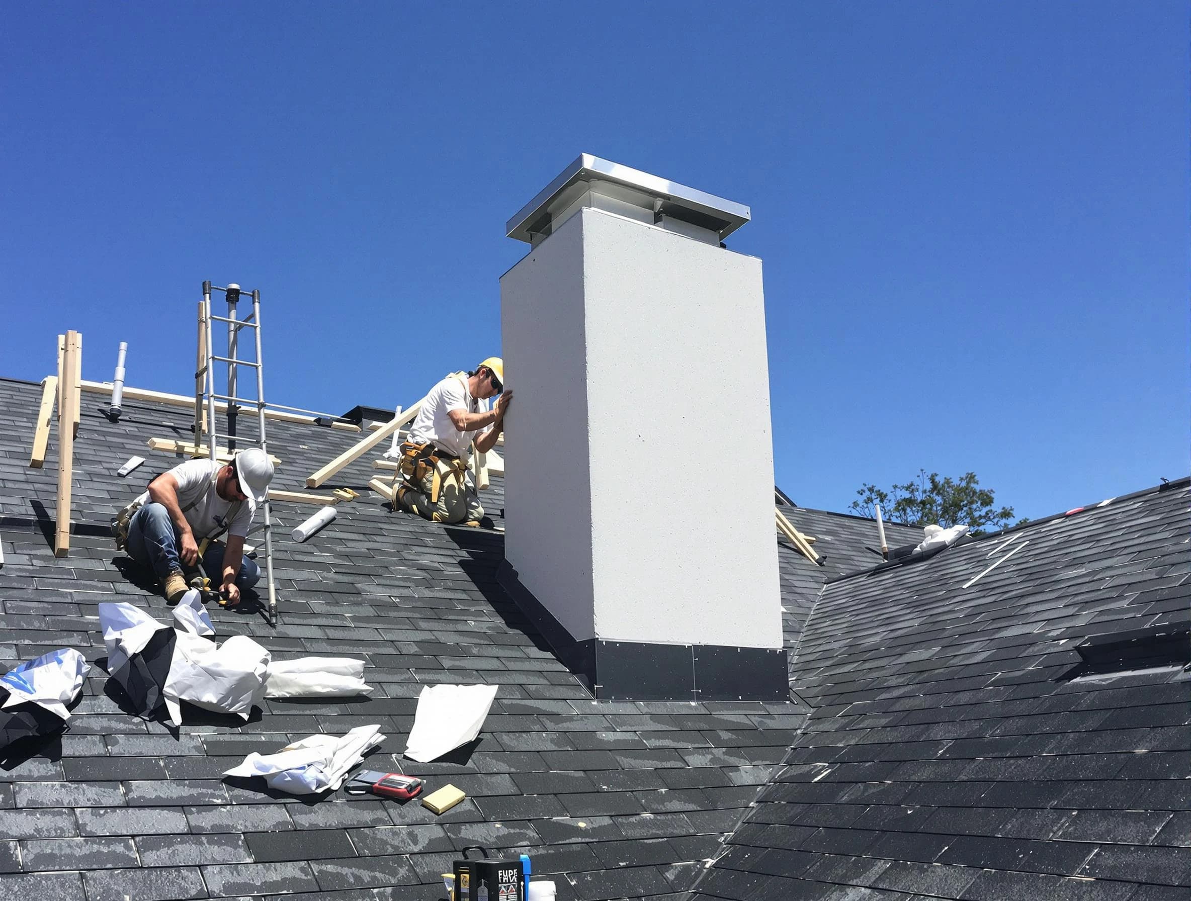 Quincy Chimney Sweep crew installing a new chimney in Quincy, MA