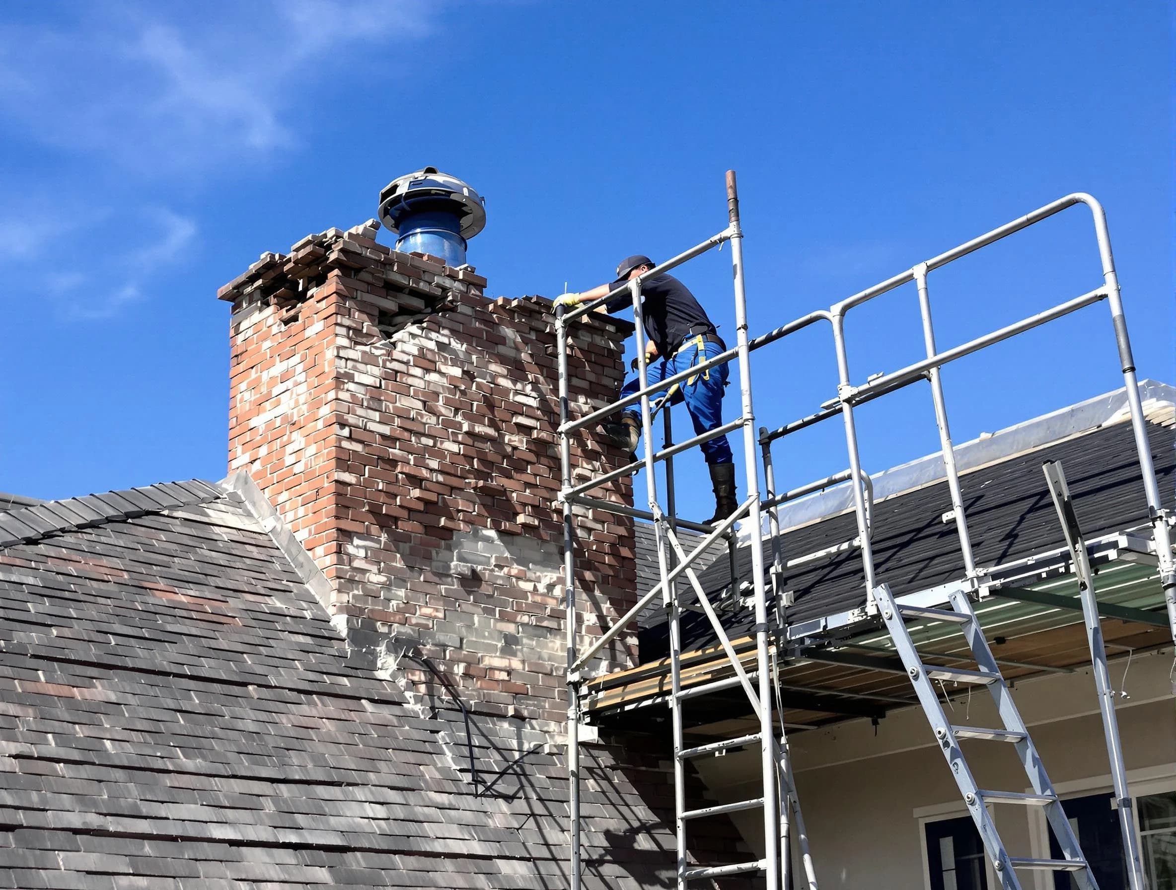 Rebuilding a chimney structure by Quincy Chimney Sweep in Quincy, MA