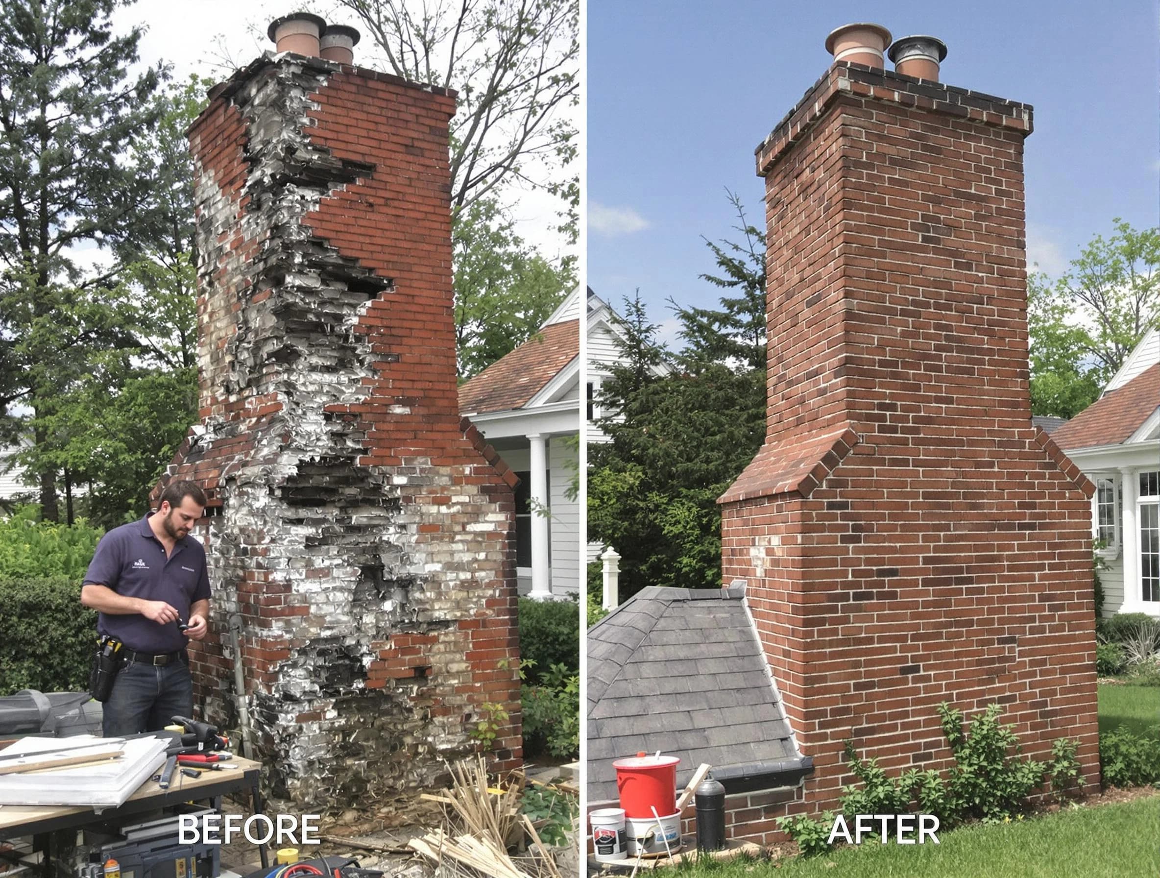 Quincy Chimney Sweep performing a full chimney restoration in Quincy, MA