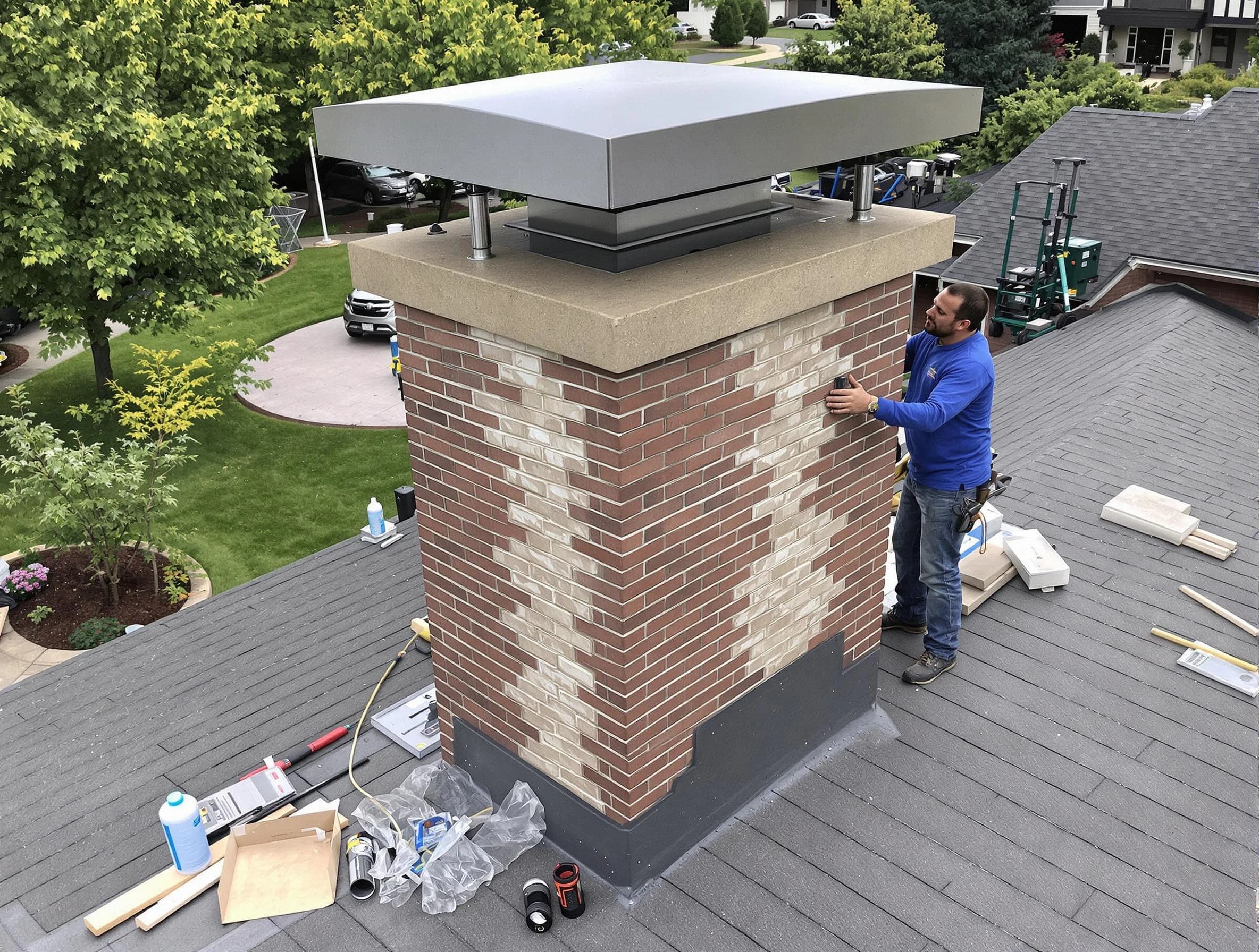 Quincy Chimney Sweep team working on a custom chimney remodel in Quincy, MA
