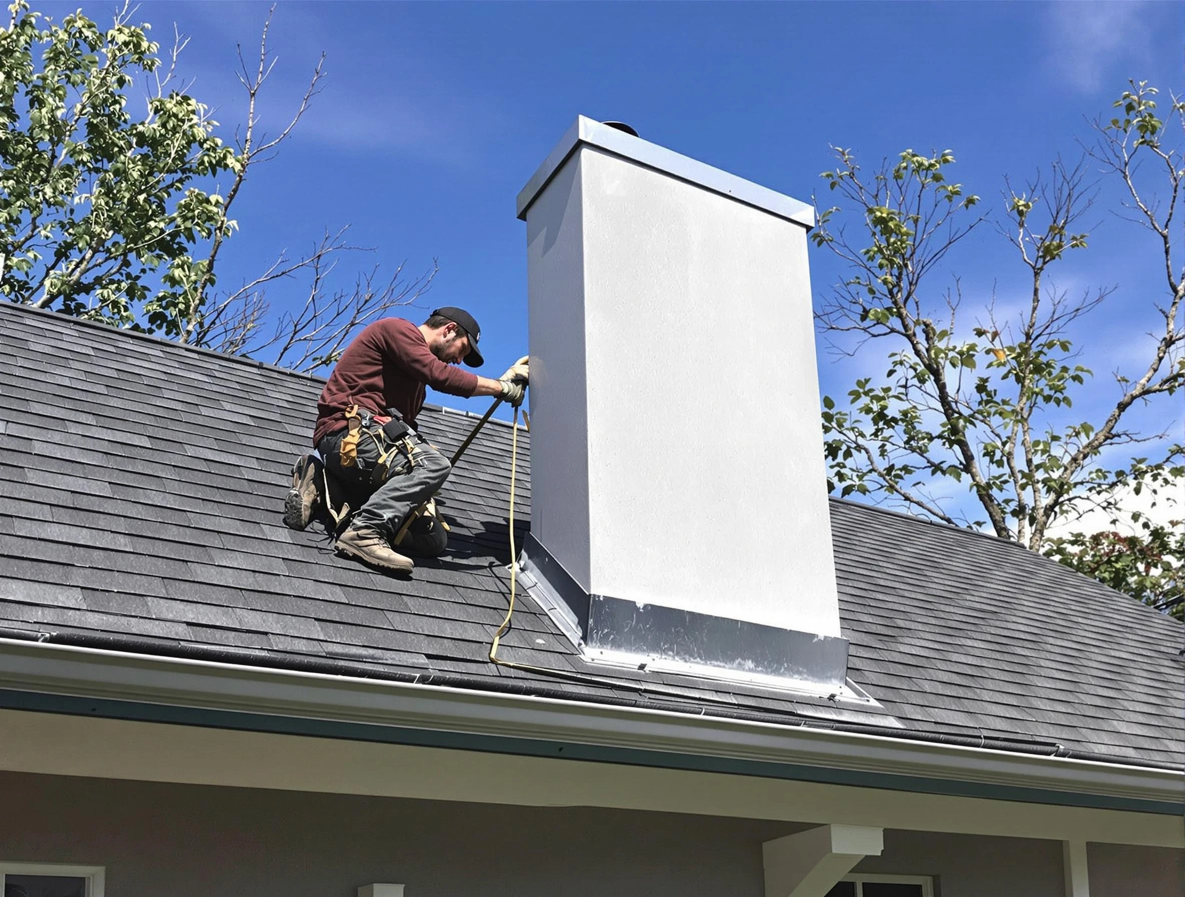 Quincy Chimney Sweep team member finishing chimney construction in Quincy, MA
