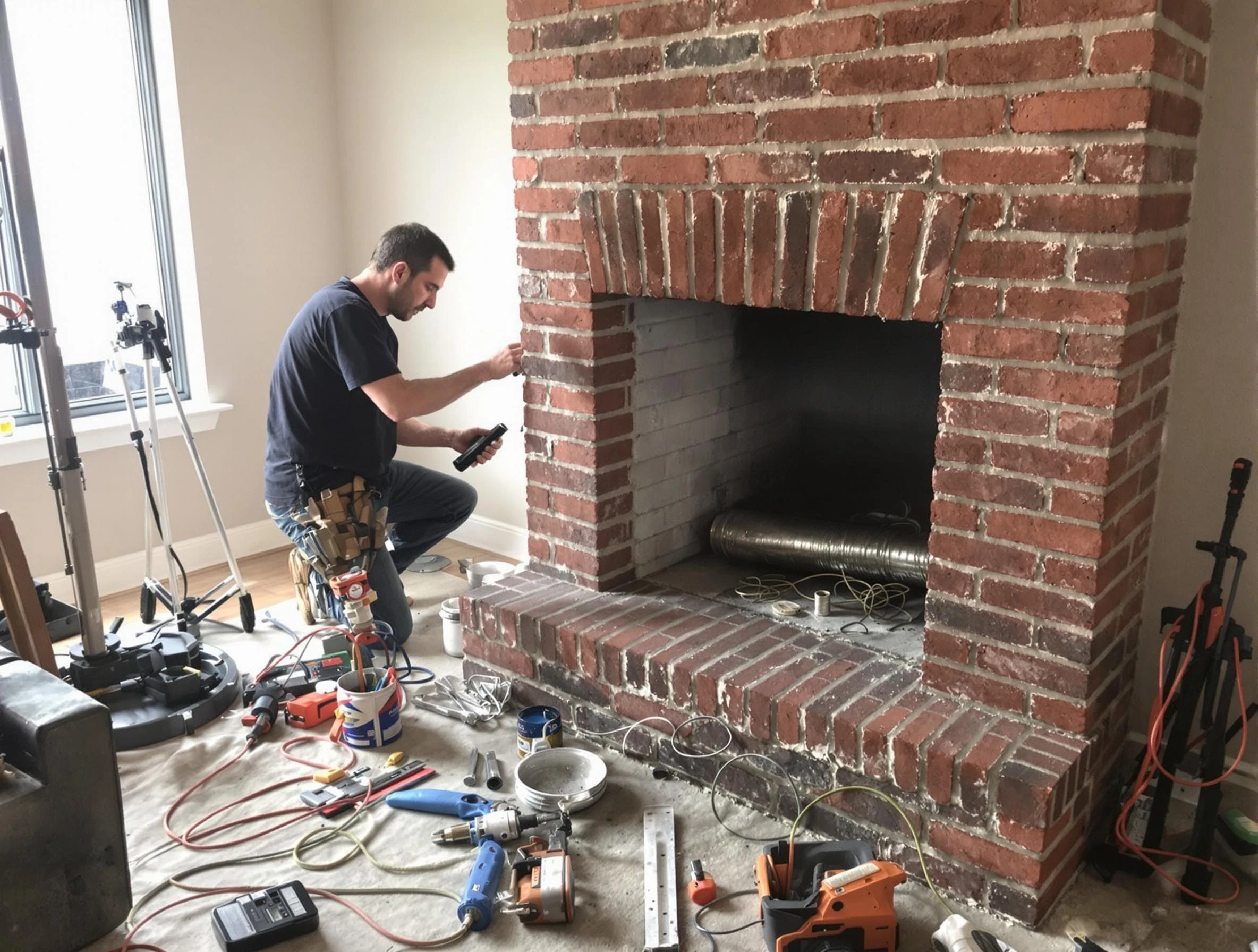 Quincy Chimney Sweep specialist finalizing chimney liner service in Quincy, MA